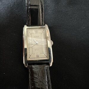 Guess Steel Watch with Black and Brown Strap